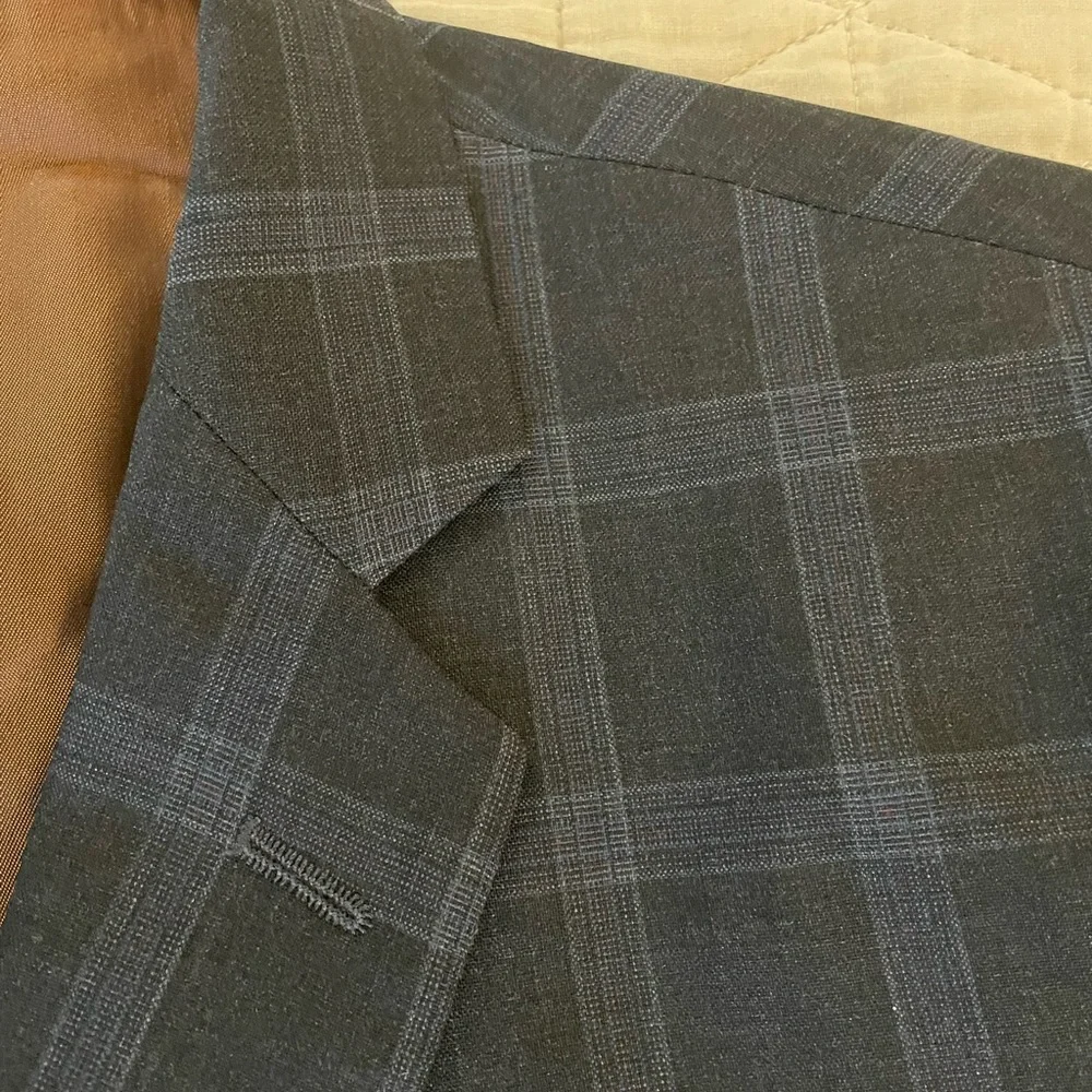 Ben Sherman Shadow Check Plaid Wool Suit Jacket in Charcoal Size‎ 44 L